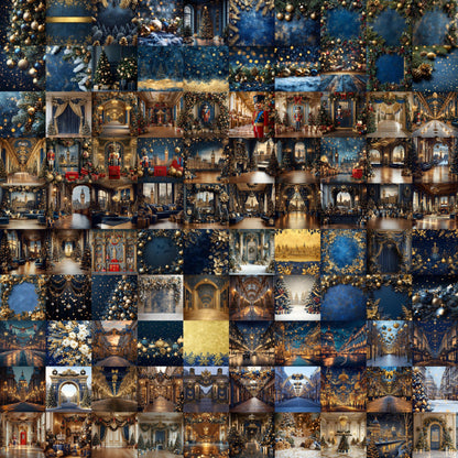 Royal Christmas Backdrops | Nutcracker, London, British | Navy and Gold Christmas Festive Backdrops, Holiday Season Christmas Background