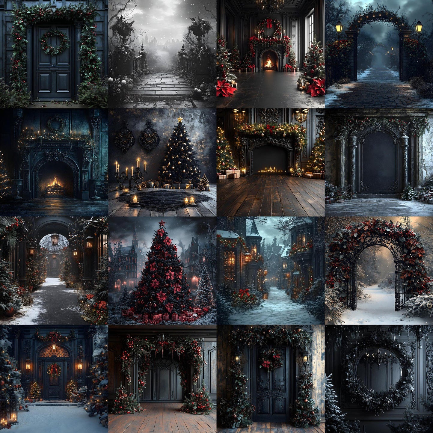Gothic Christmas Backdrop, Digital Backdrop, Master Overlays, Gothic Black Christmas Backdrop, Festive Digital Download Christmas Background