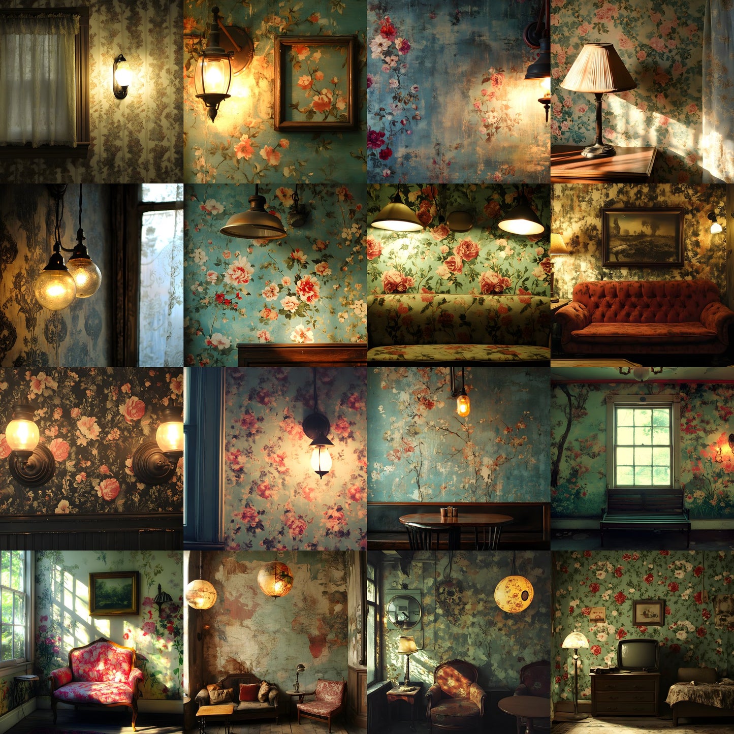 Vintage Wallpaper Room Digital Backdrop, Photography Background, Antique Interior Photo Prop, Elegant Scene Setter