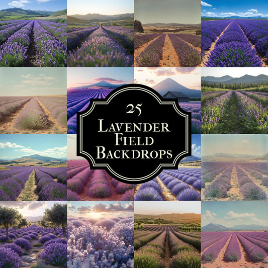 Lavender Field Backdrops - Digital Floral Background, Photography, Photoshop Overlays, Portraits, Products, Maternity & Wedding Backdrops