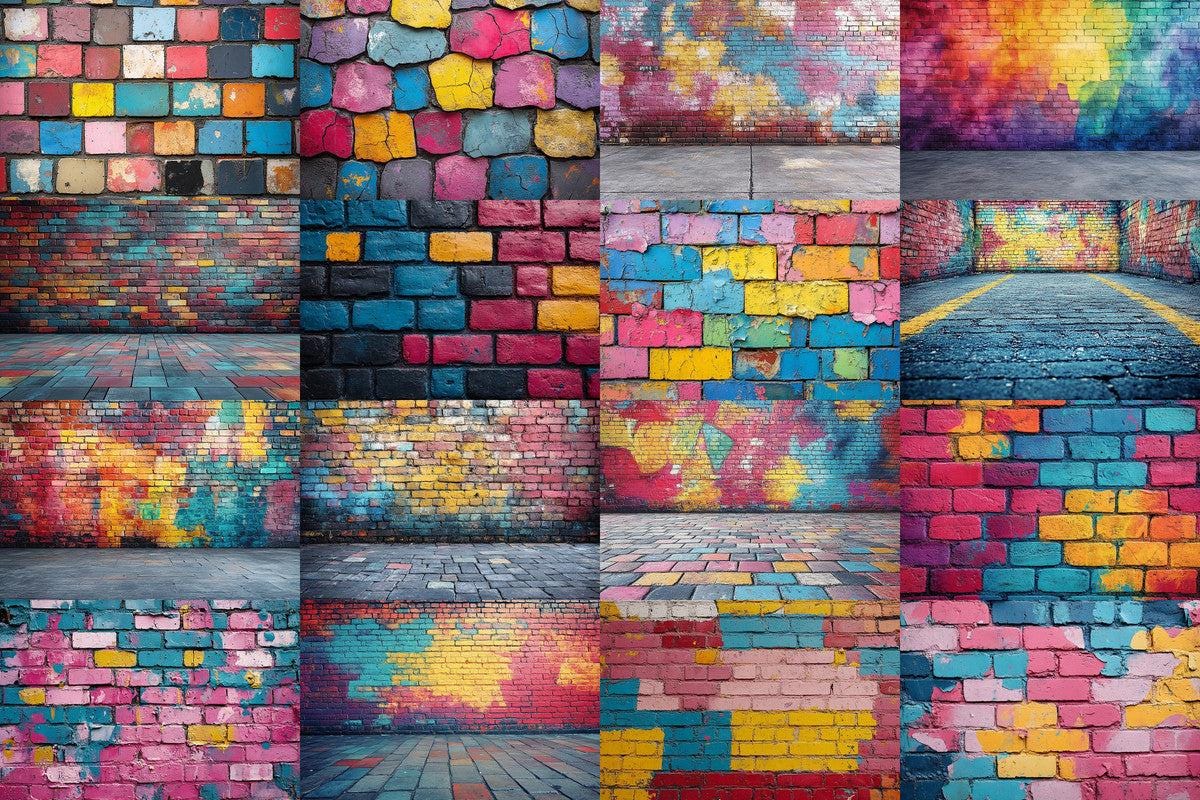 Urban Graffiti Wall Backdrops for Photography - Warm Inviting Digital PNGs 00x00px - Ideal for Artists  Designers