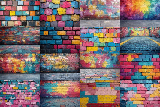 Urban Graffiti Wall Backdrops for Photography - Warm Inviting Digital PNGs 00x00px - Ideal for Artists  Designers