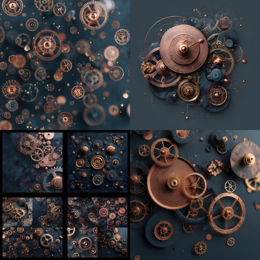 Rose Gold Steampunk Backdrop, Machine Cogs Background, Digital Download for Photography, Photo Booth Prop, Fantasy Art, Sci-Fi Design