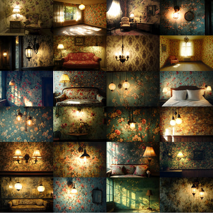 Vintage Wallpaper Room Digital Backdrop, Photography Backgrounds, Antique Interior Photo Prop, High-Res Image for Photographers