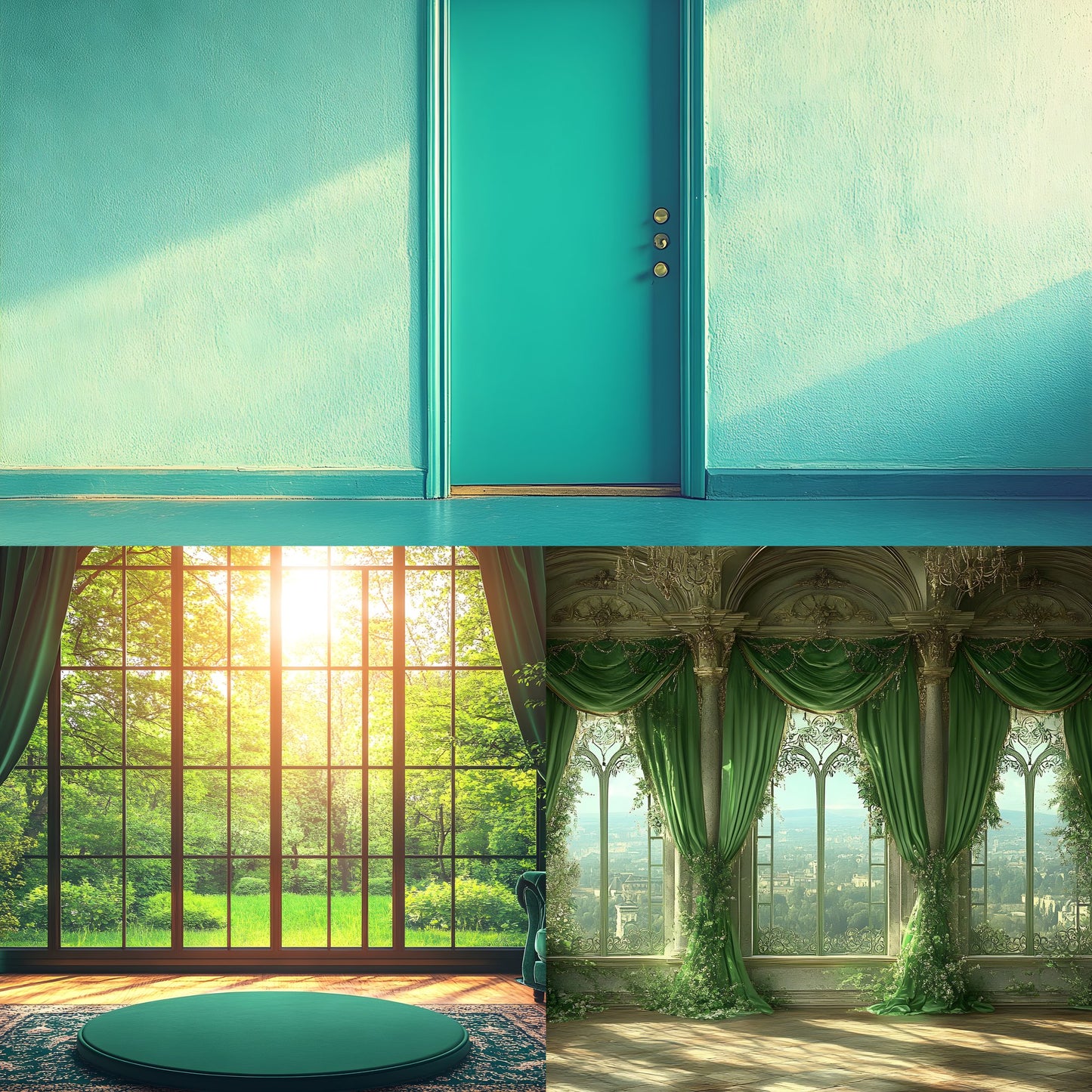 Royal Green Interior Digital Backdrop Collection, Photography Backgrounds, Elegant Home Photo Overlays, High-Resolution Images for Composites
