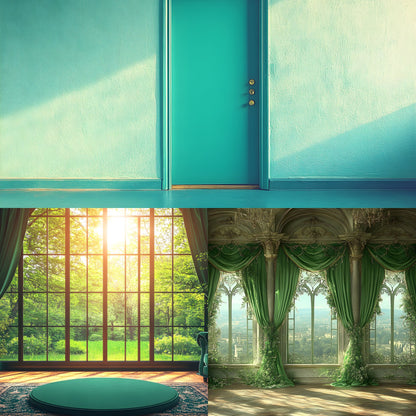 Royal Green Interior Digital Backdrop Collection, Photography Backgrounds, Elegant Home Photo Overlays, High-Resolution Images for Composites