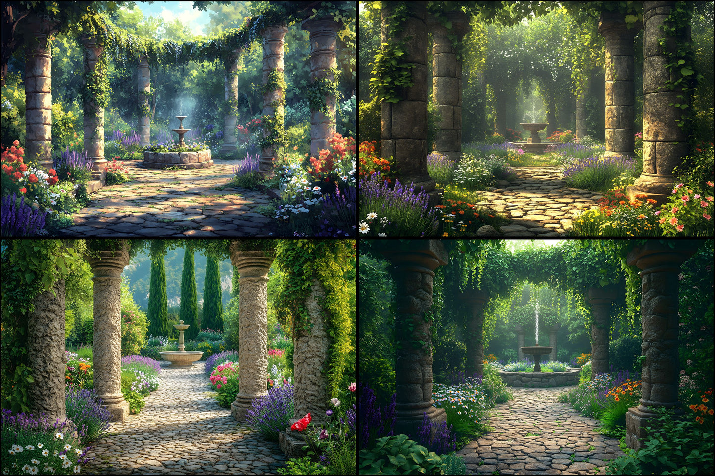 Secret Garden Digital Backdrop, Stone Pillars Photography Background, Enchanted Forest Scene, for Photographers, Whimsical Photo Booth Prop