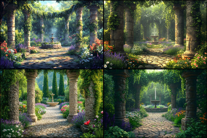 Secret Garden Digital Backdrop, Stone Pillars Photography Background, Enchanted Forest Scene, for Photographers, Whimsical Photo Booth Prop