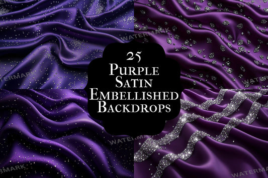 Purple Satin Embellished Backdrops | Digital Luxury Fabric Scenes | Glamour & Fantasy Photography Backgrounds - Purple Backdrops