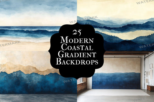 Modern Coastal Gradient Backdrop: PNGs for Beach Photo Editing, Abstract Ocean Photography Props, Serene Seaside Digital Backdrops