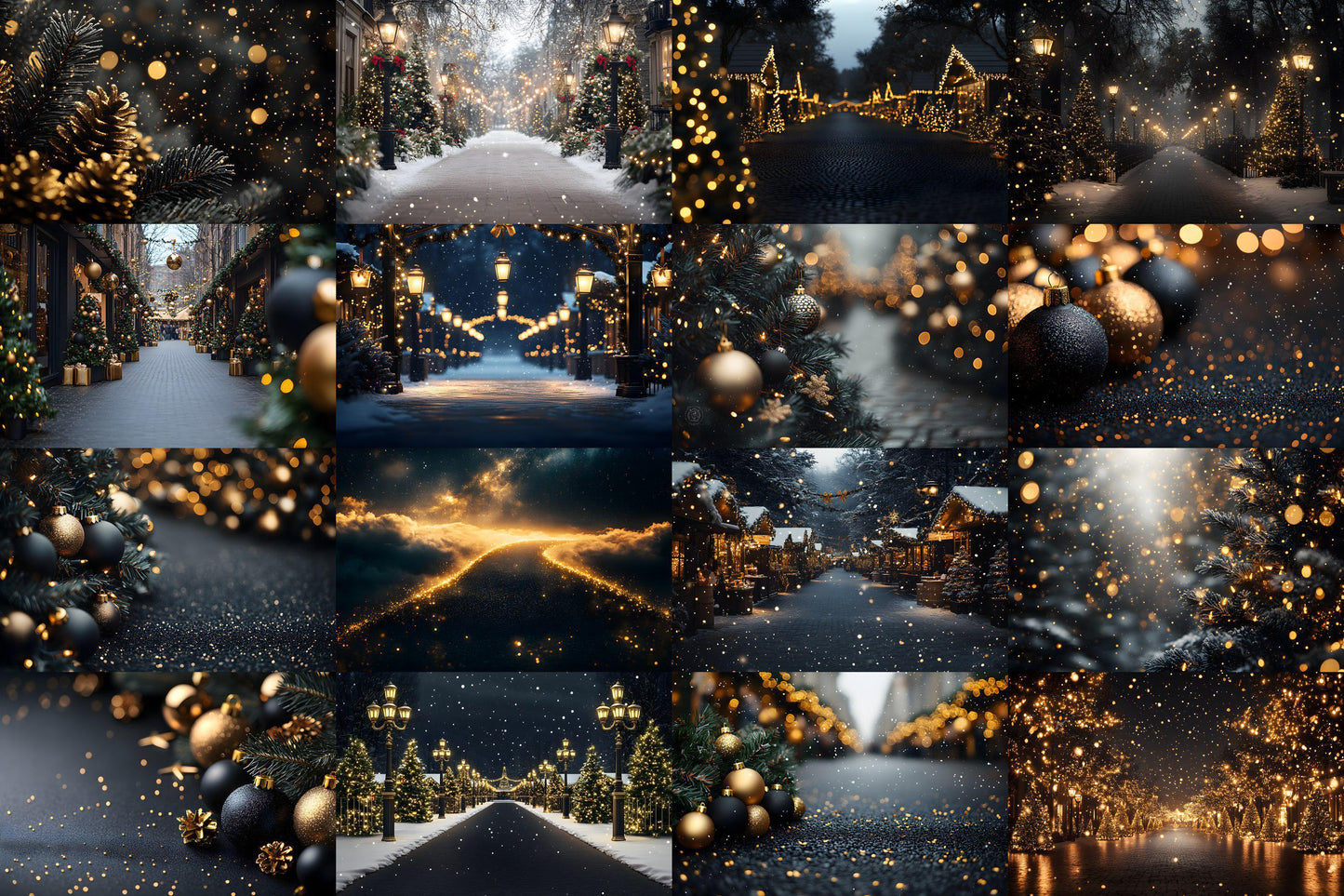 Black and Gold Christmas Backdrops: Luxury Christmas Background, Xmas, Photography Backdrops - Photoshop Digital Backdrops and Overlays