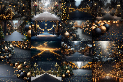 Black and Gold Christmas Backdrops: Luxury Christmas Background, Xmas, Photography Backdrops - Photoshop Digital Backdrops and Overlays