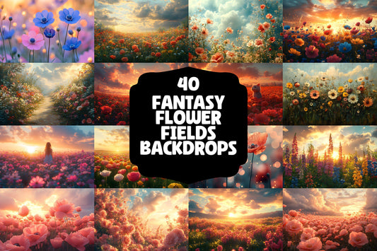 Fantasy Flower Fields Digital Backdrops for Vibrant, Whimsical, and Dreamy Photography