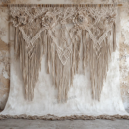 Boho Chic Backdrops | Macrame & Floral Rustic Digital Backgrounds | Boho Photography - Boho Scene, Photoshop, Indoor Photography Backdrop