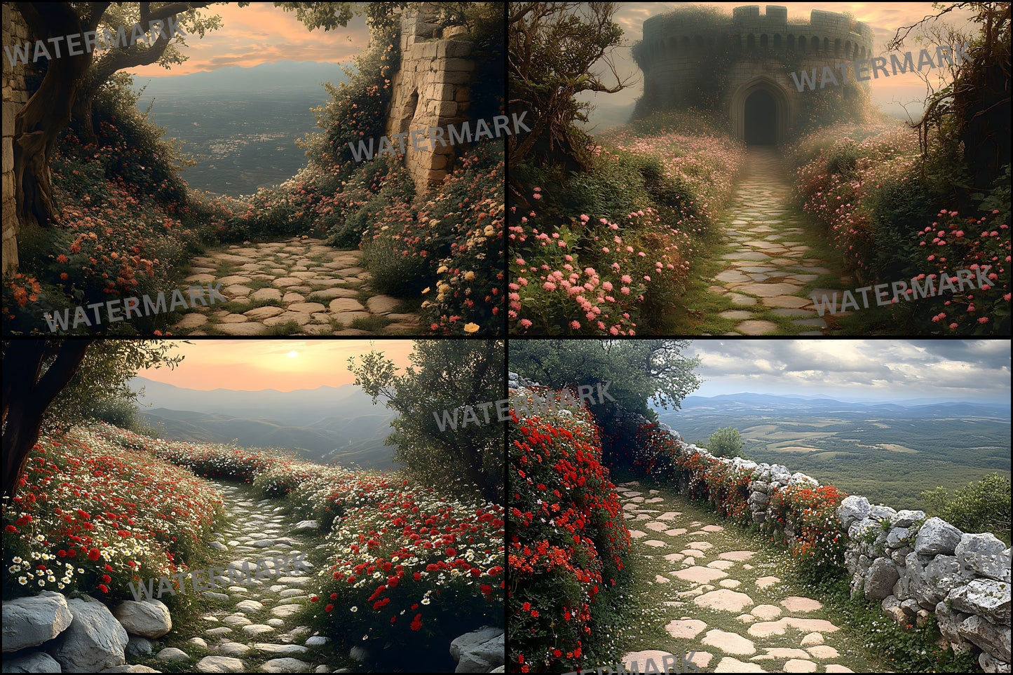 Wildflower Castle Backdrop, Wall View Background, Photography, Digital Download, Fantasy Scenery, Enchanted Forest, Princess Theme