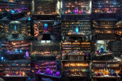 Potion Sanctuary Backdrops, Witchy Apothecary Digital Backgrounds, Magical Alchemy Lab, Enchanted Potion Room, Mystic Fantasy Aesthetic