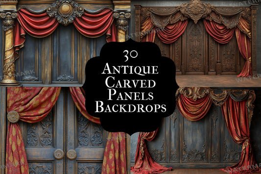 Antique Carved Panels Backdrop: 3PNGs for Commercial Photography, Historical Detail, Refined Ornate Digital Backdrops