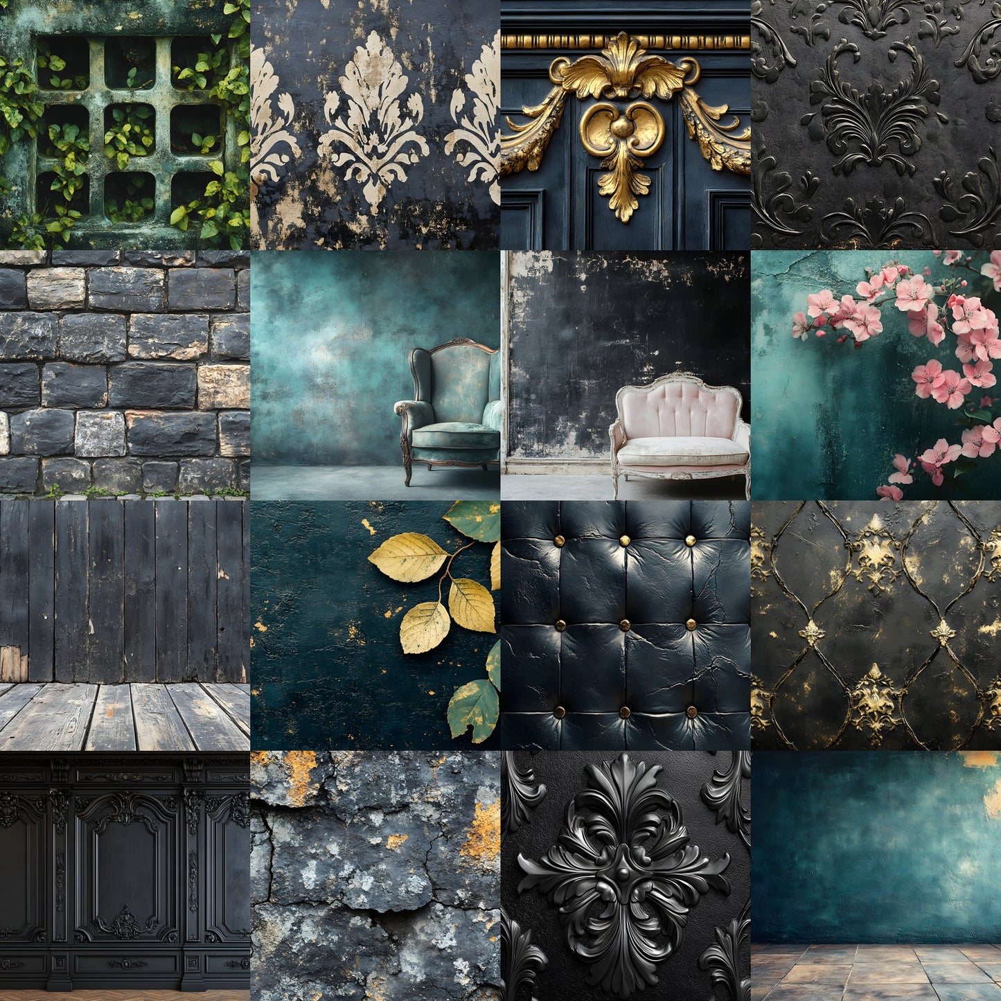 Vintage Black Textured Wall Digital Backdrop, Dark Photography Background for Portrait, Moody Fine Art Texture