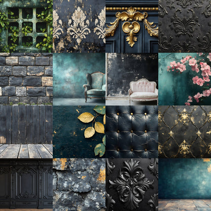 Vintage Black Textured Wall Digital Backdrop, Dark Photography Background for Portrait, Moody Fine Art Texture