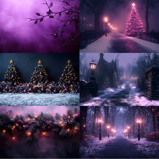 Gothic Purple Christmas Backdrop Set, Eerie Holiday Backgrounds, Dark Festive Photography, Spooky Xmas Digital Backdrops, Images