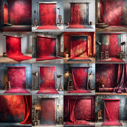 Abstract Red Painted Canvas Digital Backdrop, Artistic Photography Background for Unique Portraits, High-Resolution Textures, Square Format for Creative Projects