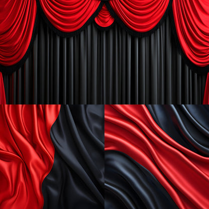 Scarlet Red Black Drapes Photography Backdrop, Digital Background for Portrait, Elegant Photo Booth, Studio Prop