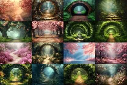 Enchanted Forest Backdrops for Photography ��������� Magical Digital Portraits Backgrounds, Magic Woodland, Lush Green Tree & Floral Backdrops