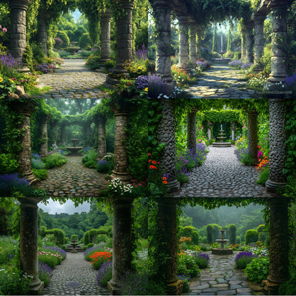 Secret Garden Digital Backdrop, Stone Pillars Photography Background, Enchanted Forest Scene, for Photographers, Whimsical Photo Booth Prop