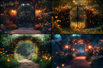 Whimsical Garden Arch Door Digital Backdrop, Fairytale Photography Background, Enchanted Forest Photo Prop, for Portrait Photography