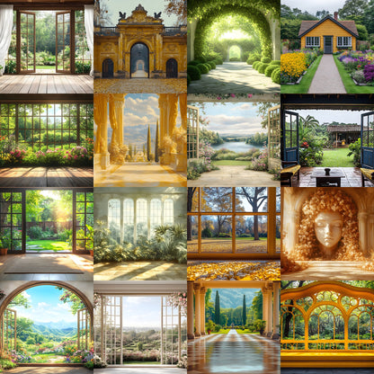 Royal Gold Garden Digital Backdrop, Studio Photography Background, Elegant Wedding Photo Booth, Floral , Fantasy Portrait