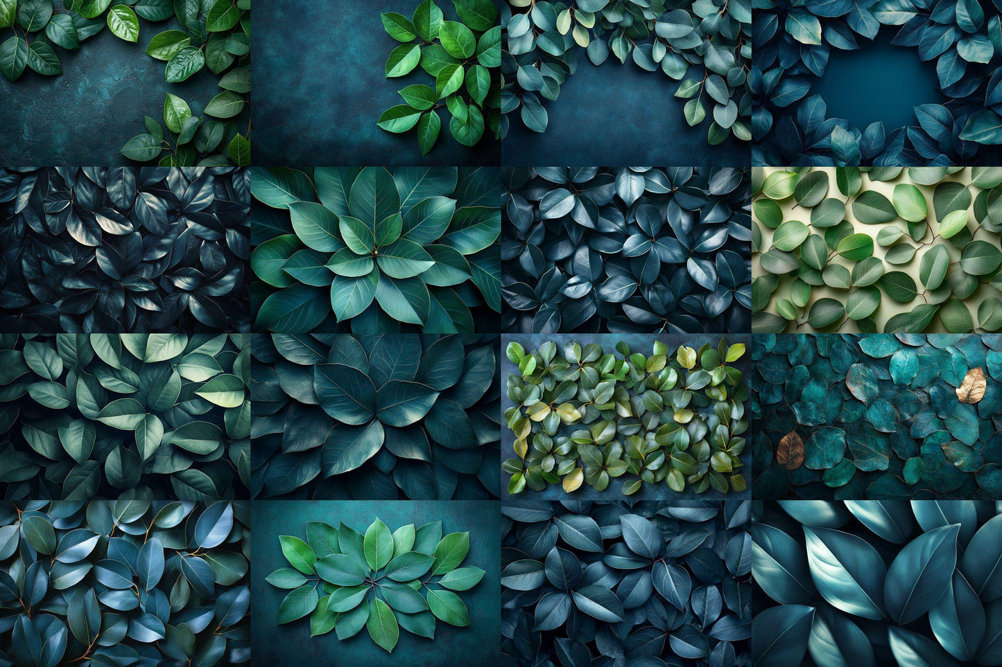 Ficus Leaves Digital Backdrops: 4Green Botanical Nature Textures for Photography & Tropical Art - Leafy Green Textured Backgrounds