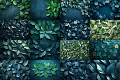 Ficus Leaves Digital Backdrops: 4Green Botanical Nature Textures for Photography & Tropical Art - Leafy Green Textured Backgrounds