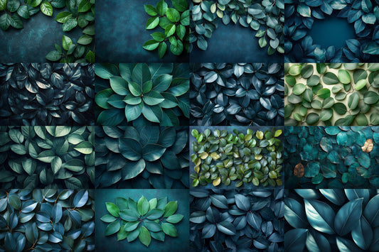 Ficus Leaves Digital Backdrops: 4Green Botanical Nature Textures for Photography & Tropical Art - Leafy Green Textured Backgrounds