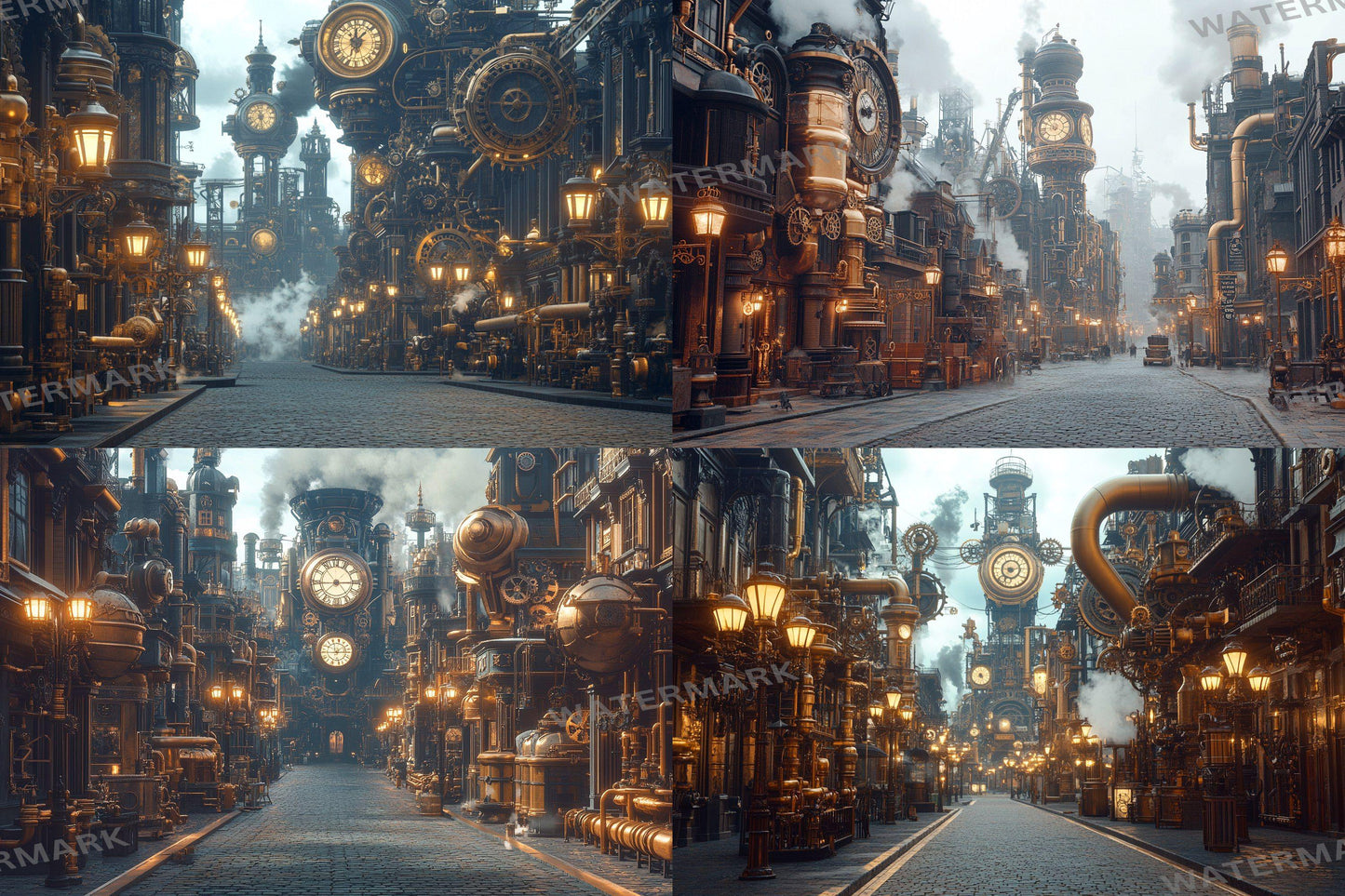 Steampunk Street Backdrops - Victorian Industrial Photography Backgrounds - Gaslamp Fantasy Cityscapes - Digital Download -Background