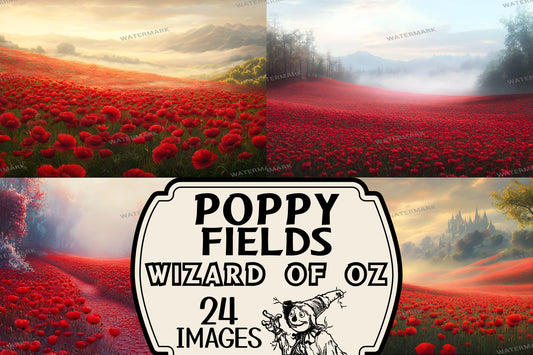 Poppy Fields Backdrops - Scenic Red Flower Landscape Photography Backgrounds - Spring Summer Meadow Scenes - Digital Download