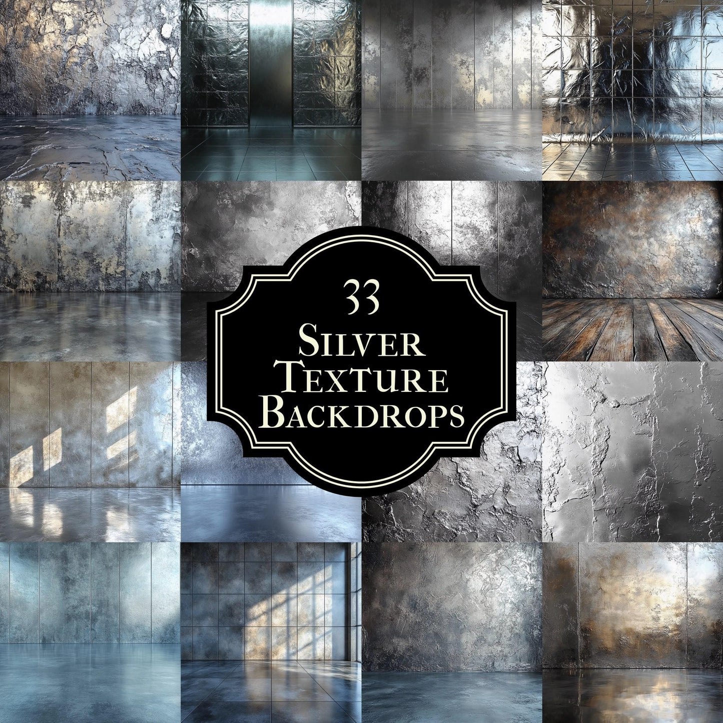 Silver Texture Backdrops - Perfect for Product & Portrait Photography, Photoshop Composites, Master Overlays, Elegant Silver Backgrounds