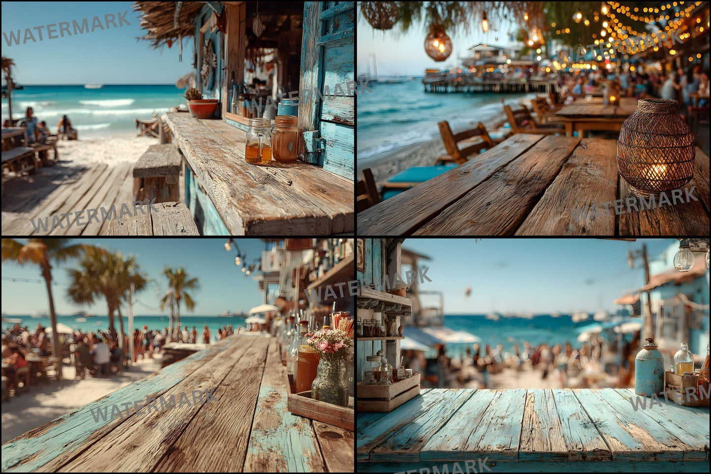Beach Bar Photography Backdrops - 16 JPGs | Tropical Island Digital Backgrounds, Sunset Party Photo Overlays, Summer Vibe Studio Props