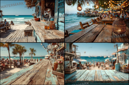 Beach Bar Photography Backdrops - 16 JPGs | Tropical Island Digital Backgrounds, Sunset Party Photo Overlays, Summer Vibe Studio Props