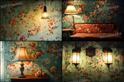 Vintage Wallpaper Room Digital Backdrop, Photography Backgrounds, Antique Interior Photo Prop, Printable Photography, High Resolution Images