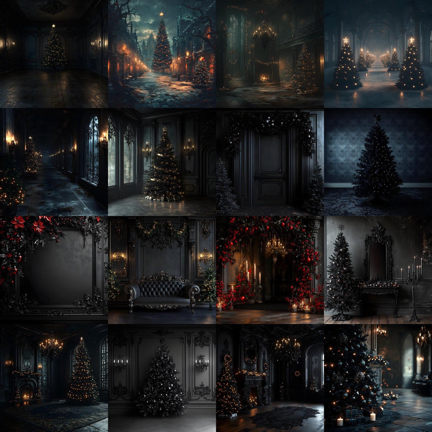 Gothic Christmas Backdrops, Digital Backdrop, Santa Christmas Backdrop, Gothic Dark Festive Digital Download Black Christmas Backgrounds