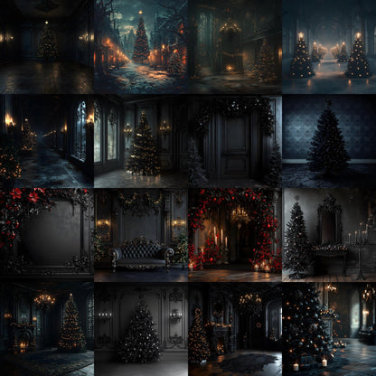 Gothic Christmas Backdrops, Digital Backdrop, Santa Christmas Backdrop, Gothic Dark Festive Digital Download Black Christmas Backgrounds