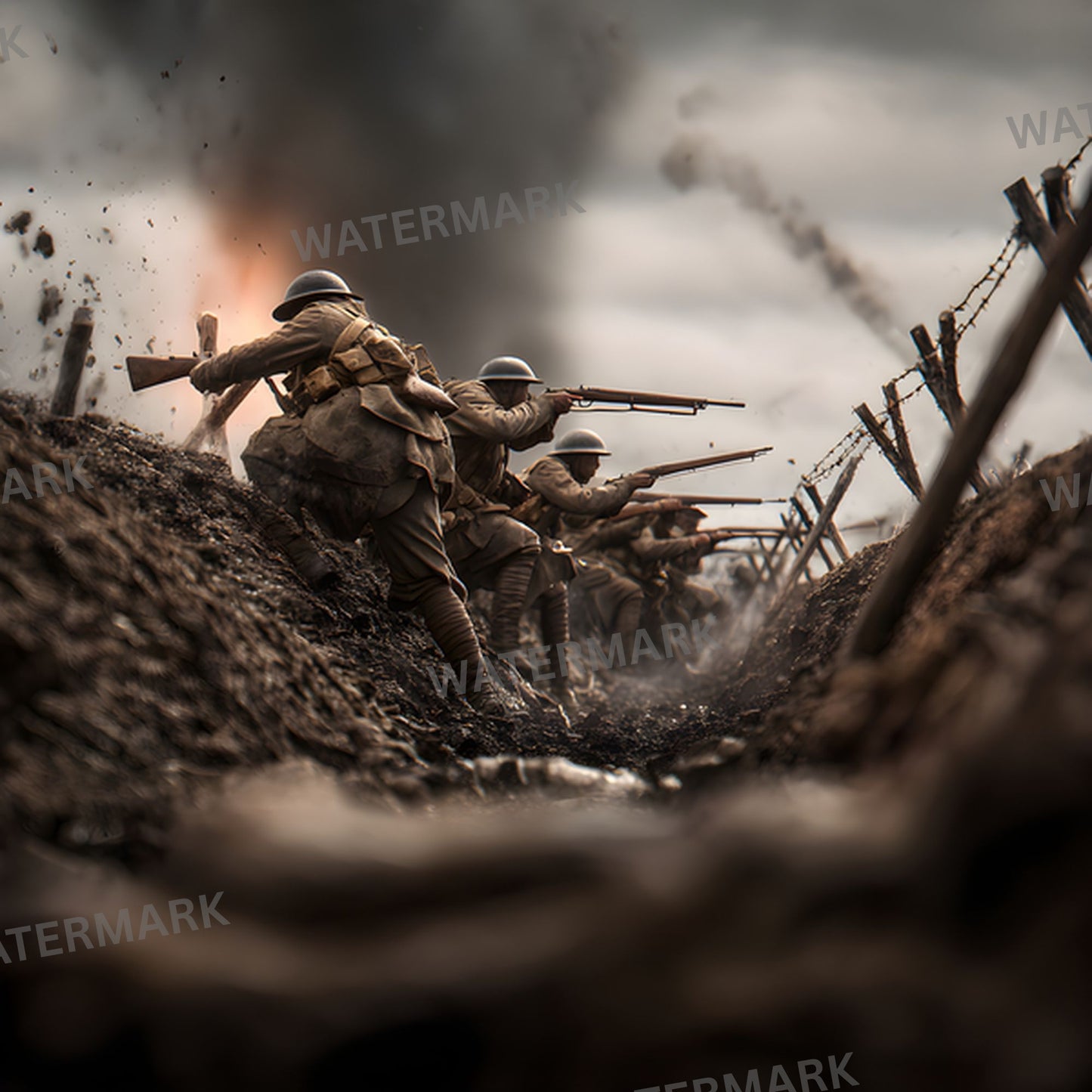 WW1 Soldiers Charging Digital Backdrop, Military Background for Photography, Historical Reenactment Photo Prop, Image Collection