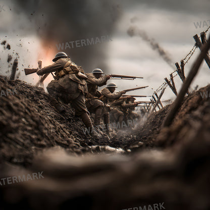 WW1 Soldiers Charging Digital Backdrop, Military Background for Photography, Historical Reenactment Photo Prop, Image Collection