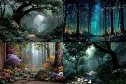 Alice in Wonderland Backdrop Set, Enchanted Forest Backgrounds, Magical Photography, Digital Download for Fantasy Storytelling