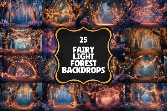 Fairy Light Forest Backdrops for Photography Overlay - Warm Aesthetic PNGs for Digital Art