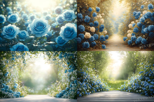 Blue Rose Garden Backdrops, Floral Fantasy Backgrounds, Dreamy Digital Overlays - Floral Backdrops - Wedding, Maternity Backdrop, Garden