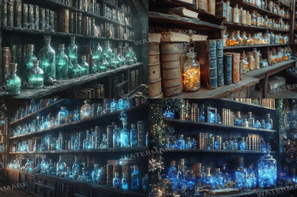 ALCHEMISTS LIBRARY - 4Magical Witchcraft Photography Backdrops in Warm Aesthetic Ideal for Artists  Designers