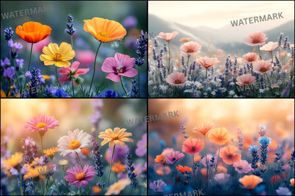 Wildflower Meadow Digital Backdrop, Whimsical Photography Background, Photo Prop, Floral Scene for Portrait Photography, High-Res Images