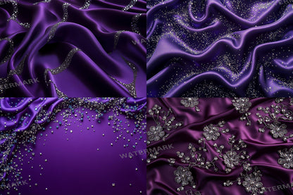 Purple Satin Embellished Backdrops | Digital Luxury Fabric Scenes | Glamour & Fantasy Photography Backgrounds - Purple Backdrops