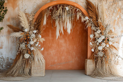 Boho Terracotta Backdrops - Warm Rustic Pampas & Elegant Archway Digital Backgrounds for Photoshop, Master Overlays, Maternity, Wedding